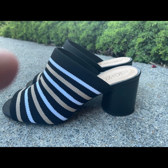 NIC + ZOE BLACK WHITE BEIGE STRIPE SHOES SANDALS MULES HEELS SZ 8.5 worn once - Picture 3 of 6